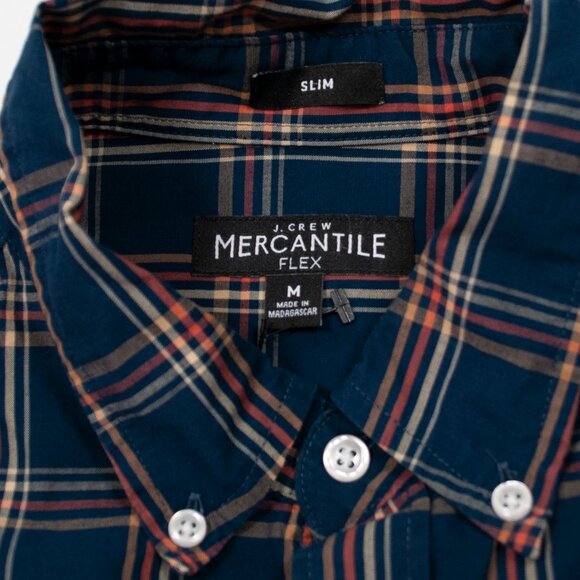 J Crew Mercantile Flex Button Down Shirt Mens M Blue Plaid Long Sleeve Slim L12X - Picture 4 of 5